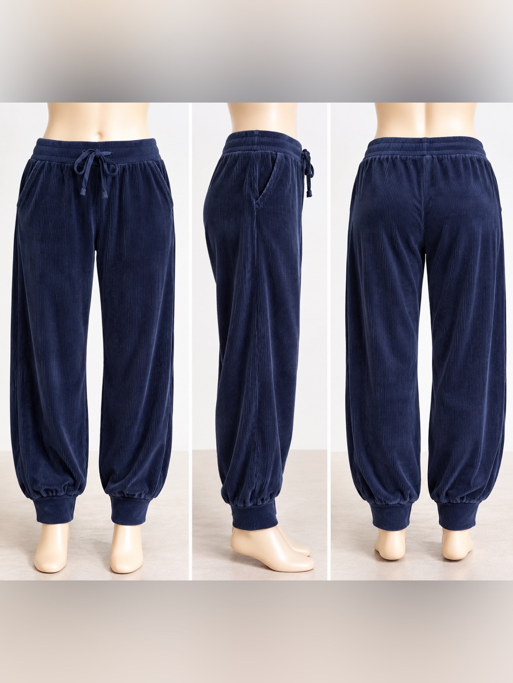 Victoria's Secret On Point Navy Velour Ribbed Jogger Pants size S